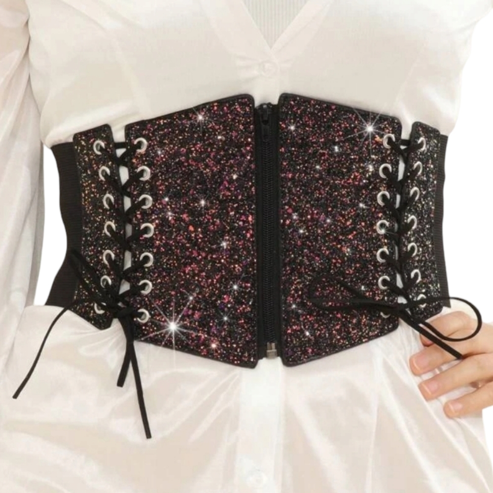 Glitter Corset Belt - Black and Pink